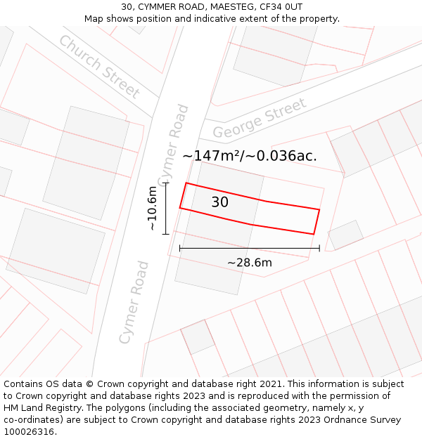 30, CYMMER ROAD, MAESTEG, CF34 0UT: Plot and title map