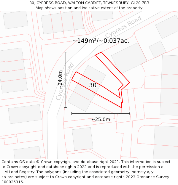 30, CYPRESS ROAD, WALTON CARDIFF, TEWKESBURY, GL20 7RB: Plot and title map