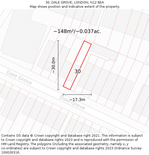 30, DALE GROVE, LONDON, N12 8EA: Plot and title map