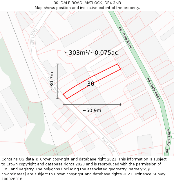 30, DALE ROAD, MATLOCK, DE4 3NB: Plot and title map