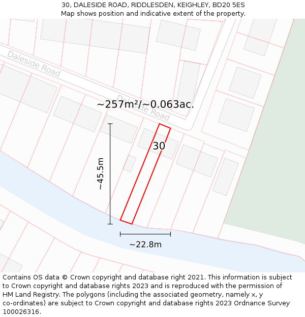 30, DALESIDE ROAD, RIDDLESDEN, KEIGHLEY, BD20 5ES: Plot and title map