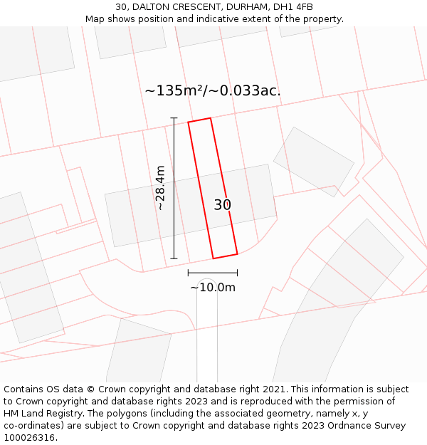 30, DALTON CRESCENT, DURHAM, DH1 4FB: Plot and title map