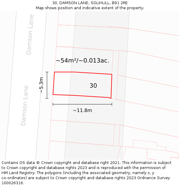 30, DAMSON LANE, SOLIHULL, B91 2RE: Plot and title map