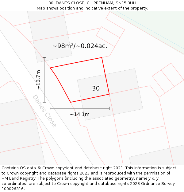 30, DANES CLOSE, CHIPPENHAM, SN15 3UH: Plot and title map