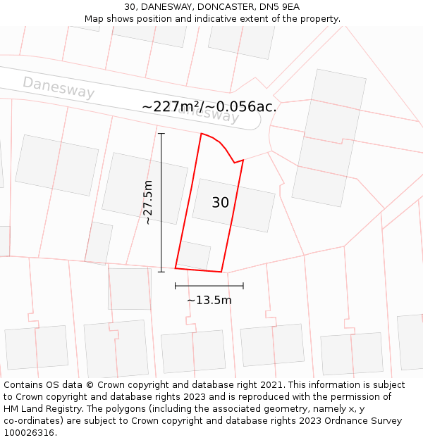 30, DANESWAY, DONCASTER, DN5 9EA: Plot and title map