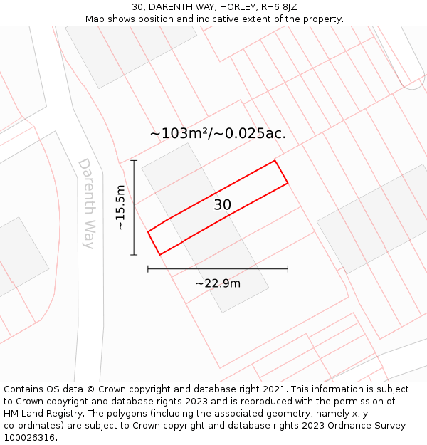 30, DARENTH WAY, HORLEY, RH6 8JZ: Plot and title map