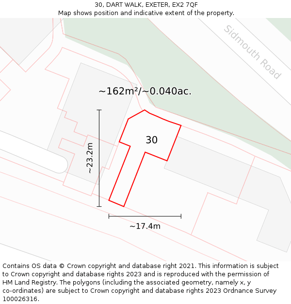 30, DART WALK, EXETER, EX2 7QF: Plot and title map