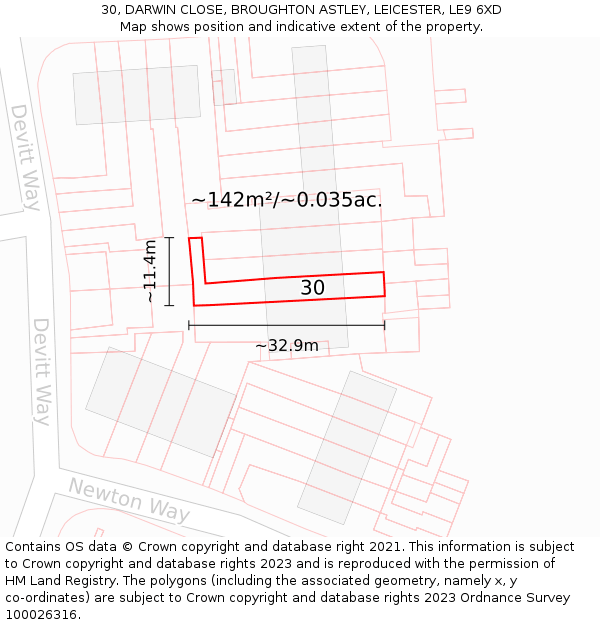 30, DARWIN CLOSE, BROUGHTON ASTLEY, LEICESTER, LE9 6XD: Plot and title map
