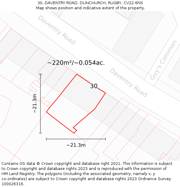 30, DAVENTRY ROAD, DUNCHURCH, RUGBY, CV22 6NS: Plot and title map