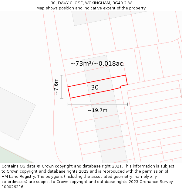 30, DAVY CLOSE, WOKINGHAM, RG40 2LW: Plot and title map