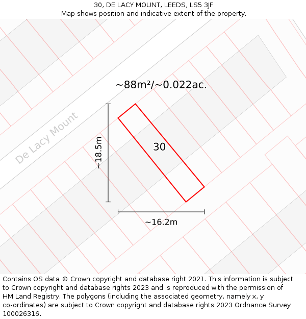 30, DE LACY MOUNT, LEEDS, LS5 3JF: Plot and title map