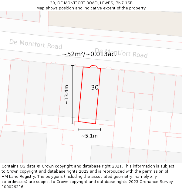 30, DE MONTFORT ROAD, LEWES, BN7 1SR: Plot and title map