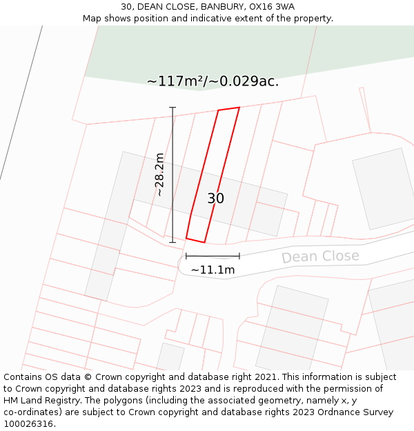 30, DEAN CLOSE, BANBURY, OX16 3WA: Plot and title map