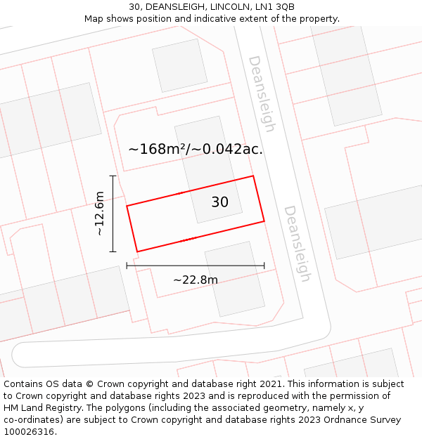30, DEANSLEIGH, LINCOLN, LN1 3QB: Plot and title map