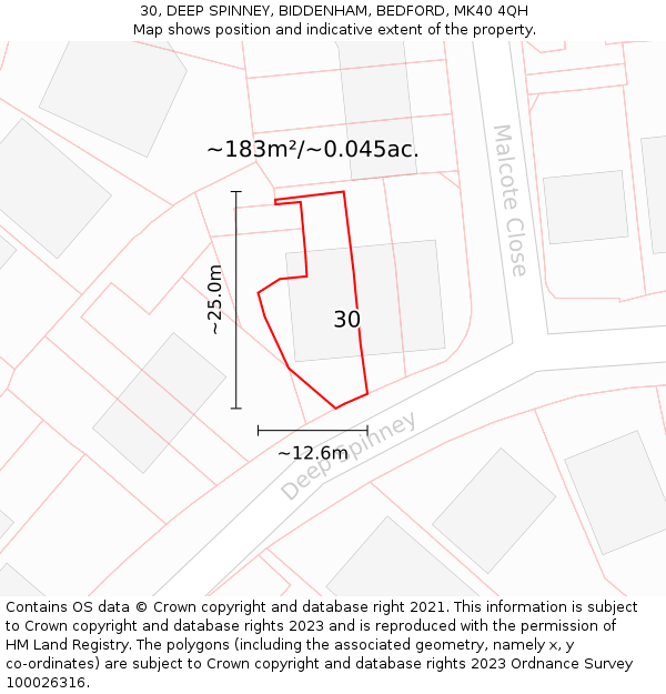 30, DEEP SPINNEY, BIDDENHAM, BEDFORD, MK40 4QH: Plot and title map