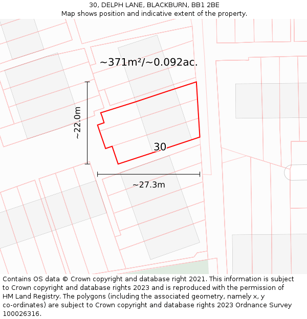 30, DELPH LANE, BLACKBURN, BB1 2BE: Plot and title map