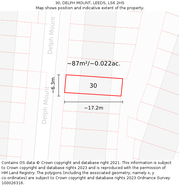 30, DELPH MOUNT, LEEDS, LS6 2HS: Plot and title map
