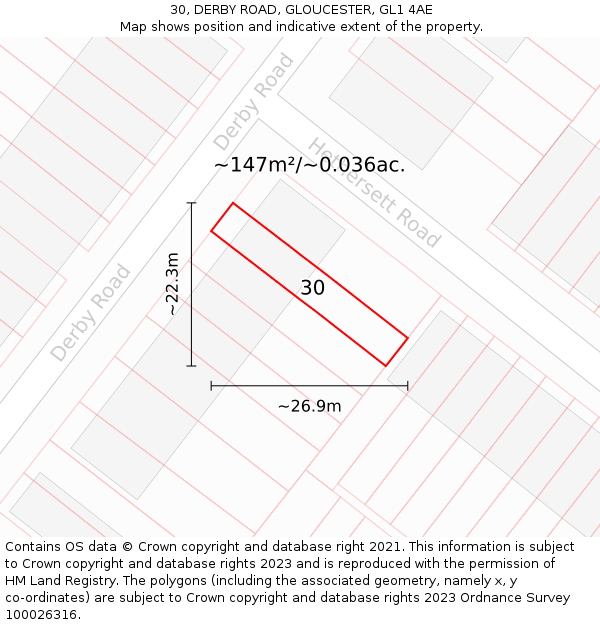 30, DERBY ROAD, GLOUCESTER, GL1 4AE: Plot and title map