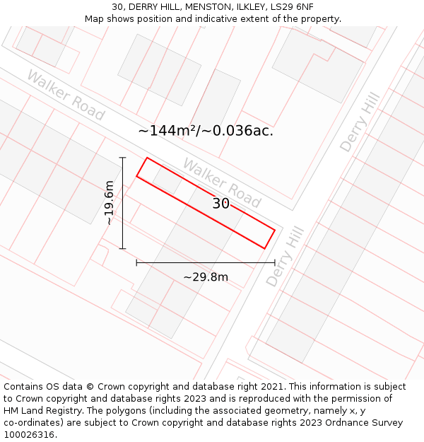 30, DERRY HILL, MENSTON, ILKLEY, LS29 6NF: Plot and title map