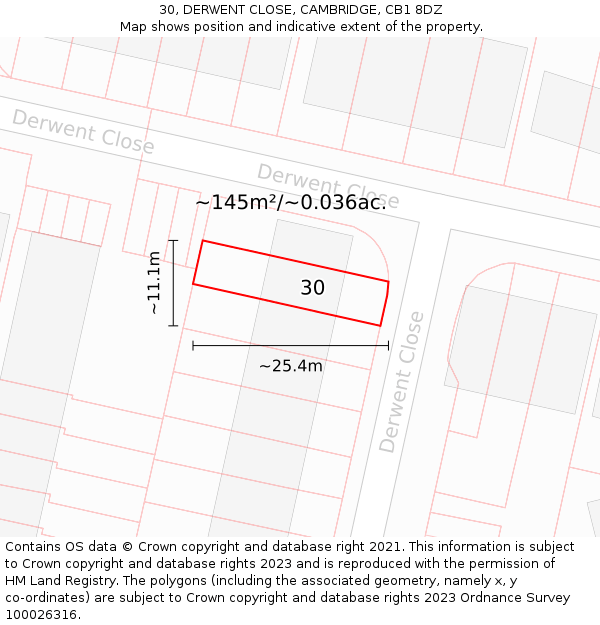 30, DERWENT CLOSE, CAMBRIDGE, CB1 8DZ: Plot and title map