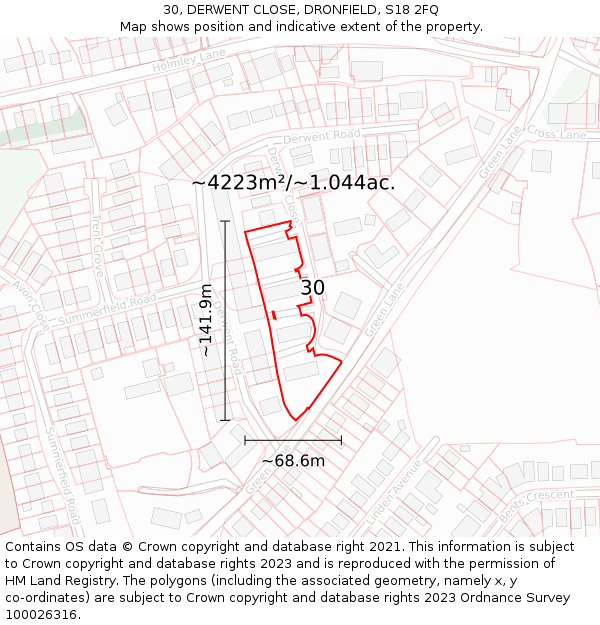 30, DERWENT CLOSE, DRONFIELD, S18 2FQ: Plot and title map