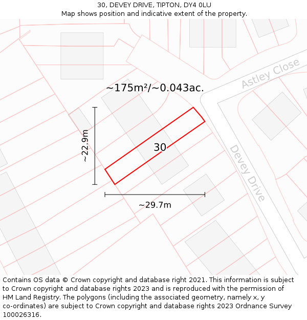 30, DEVEY DRIVE, TIPTON, DY4 0LU: Plot and title map