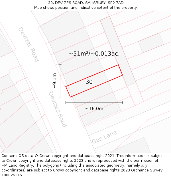 30, DEVIZES ROAD, SALISBURY, SP2 7AD: Plot and title map