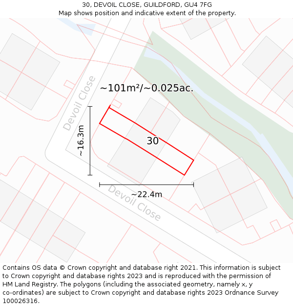 30, DEVOIL CLOSE, GUILDFORD, GU4 7FG: Plot and title map