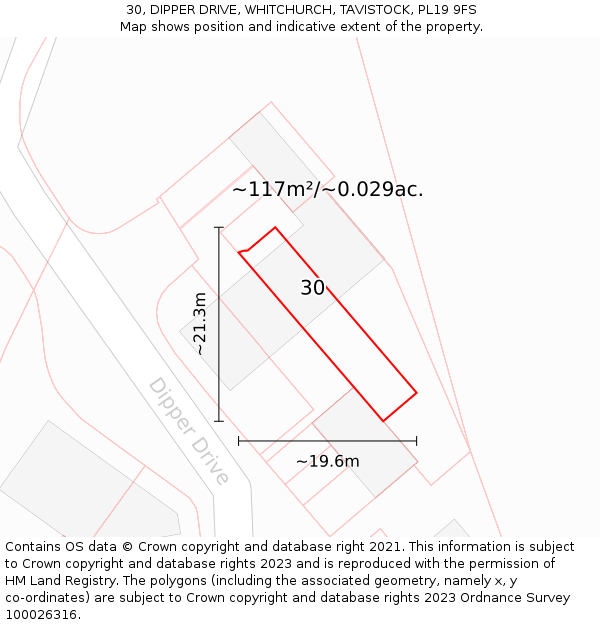 30, DIPPER DRIVE, WHITCHURCH, TAVISTOCK, PL19 9FS: Plot and title map
