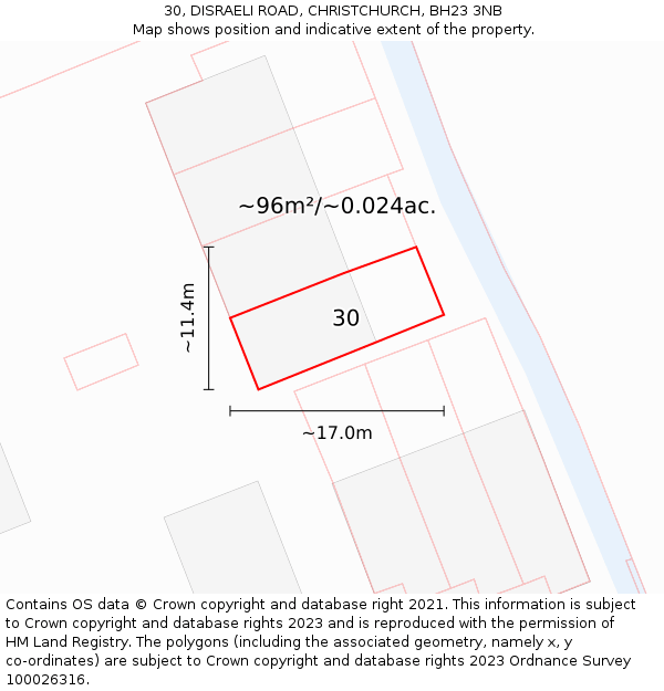 30, DISRAELI ROAD, CHRISTCHURCH, BH23 3NB: Plot and title map