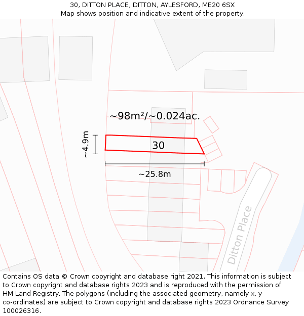 30, DITTON PLACE, DITTON, AYLESFORD, ME20 6SX: Plot and title map