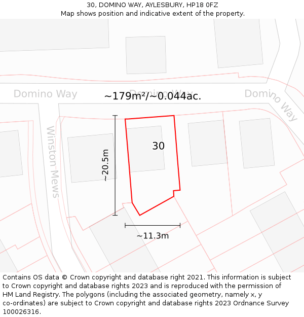 30, DOMINO WAY, AYLESBURY, HP18 0FZ: Plot and title map