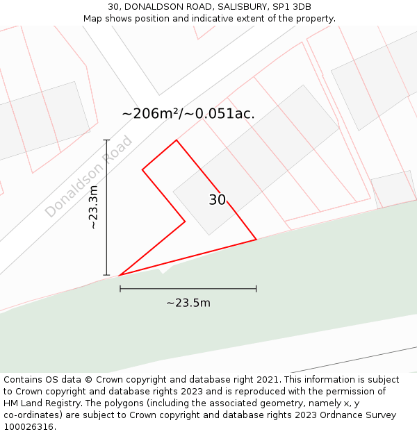 30, DONALDSON ROAD, SALISBURY, SP1 3DB: Plot and title map