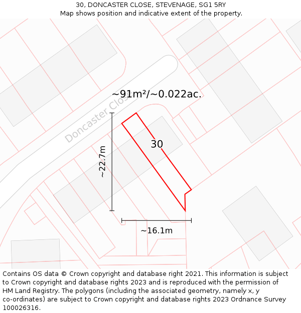 30, DONCASTER CLOSE, STEVENAGE, SG1 5RY: Plot and title map