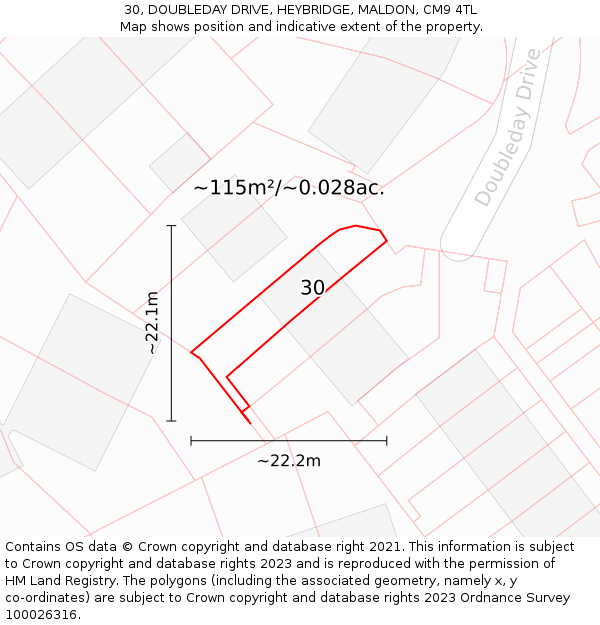 30, DOUBLEDAY DRIVE, HEYBRIDGE, MALDON, CM9 4TL: Plot and title map
