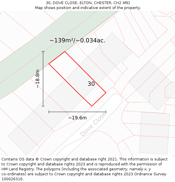 30, DOVE CLOSE, ELTON, CHESTER, CH2 4RD: Plot and title map