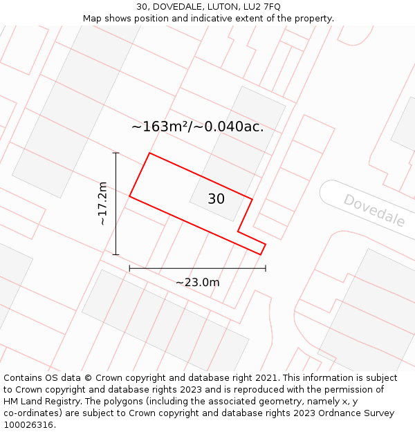 30, DOVEDALE, LUTON, LU2 7FQ: Plot and title map