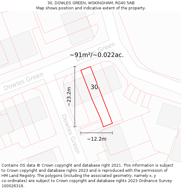 30, DOWLES GREEN, WOKINGHAM, RG40 5AB: Plot and title map