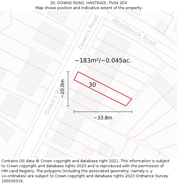 30, DOWNS ROAD, HASTINGS, TN34 2DX: Plot and title map