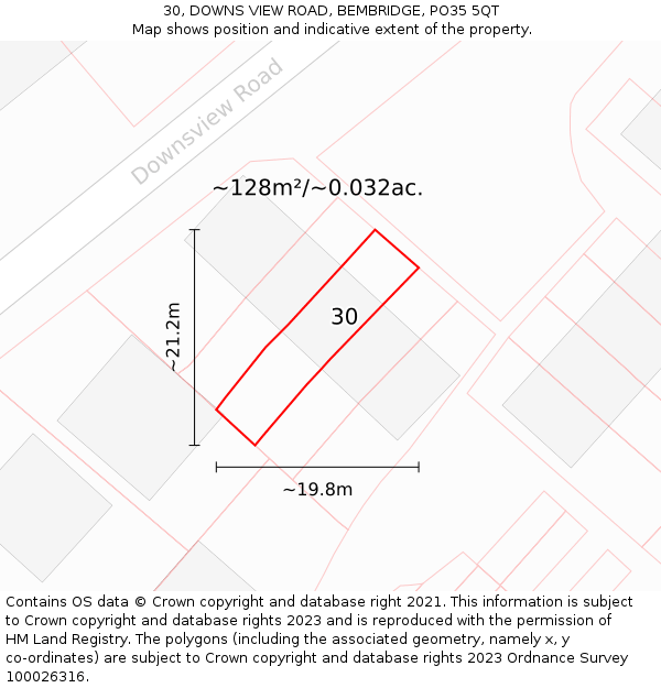 30, DOWNS VIEW ROAD, BEMBRIDGE, PO35 5QT: Plot and title map