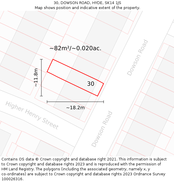 30, DOWSON ROAD, HYDE, SK14 1JS: Plot and title map