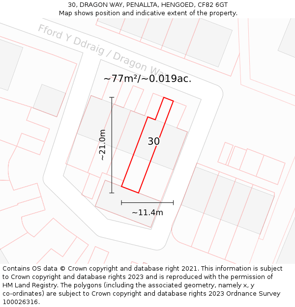30, DRAGON WAY, PENALLTA, HENGOED, CF82 6GT: Plot and title map