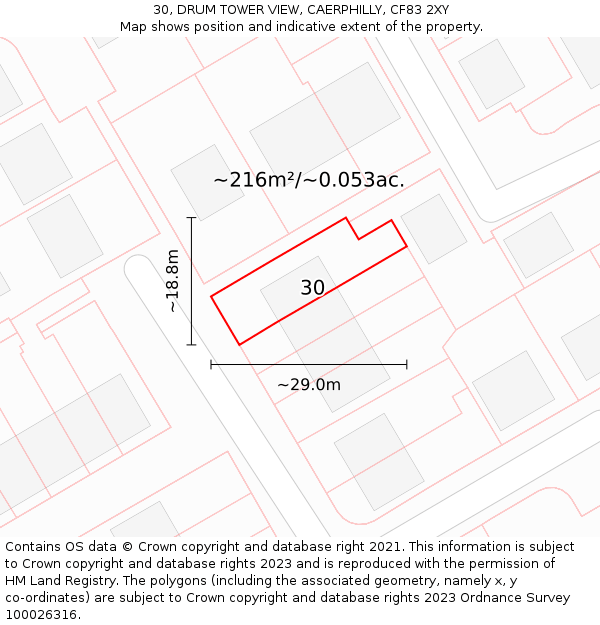 30, DRUM TOWER VIEW, CAERPHILLY, CF83 2XY: Plot and title map