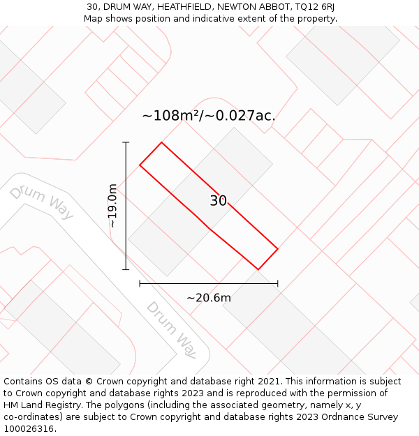 30, DRUM WAY, HEATHFIELD, NEWTON ABBOT, TQ12 6RJ: Plot and title map