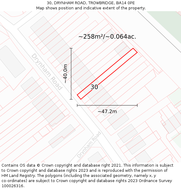30, DRYNHAM ROAD, TROWBRIDGE, BA14 0PE: Plot and title map