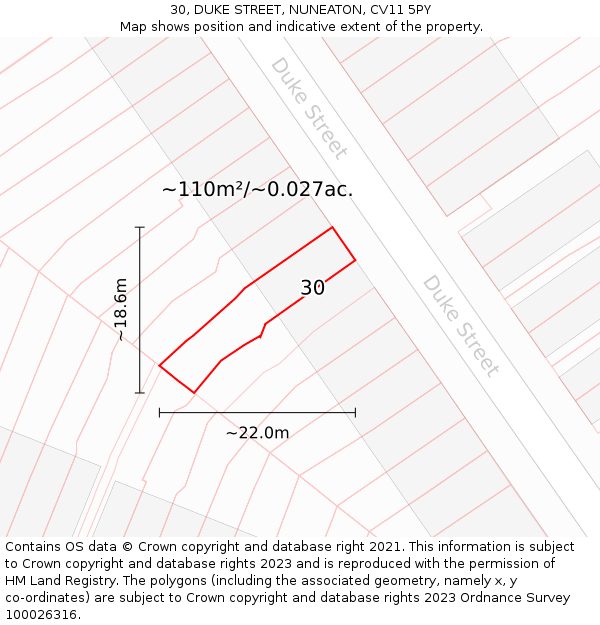 30, DUKE STREET, NUNEATON, CV11 5PY: Plot and title map