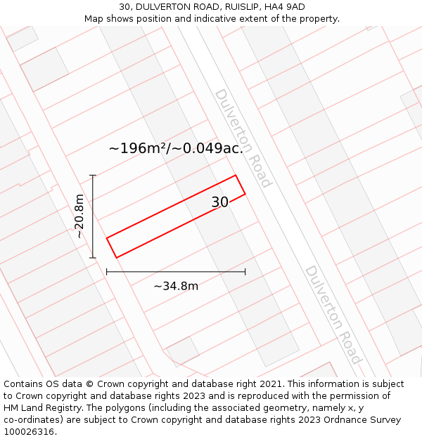 30, DULVERTON ROAD, RUISLIP, HA4 9AD: Plot and title map