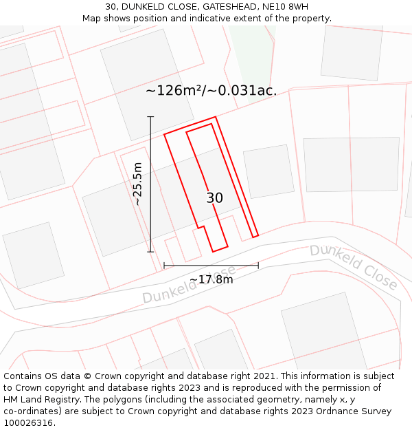 30, DUNKELD CLOSE, GATESHEAD, NE10 8WH: Plot and title map