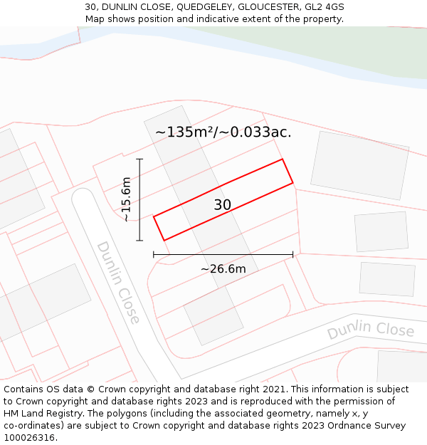30, DUNLIN CLOSE, QUEDGELEY, GLOUCESTER, GL2 4GS: Plot and title map