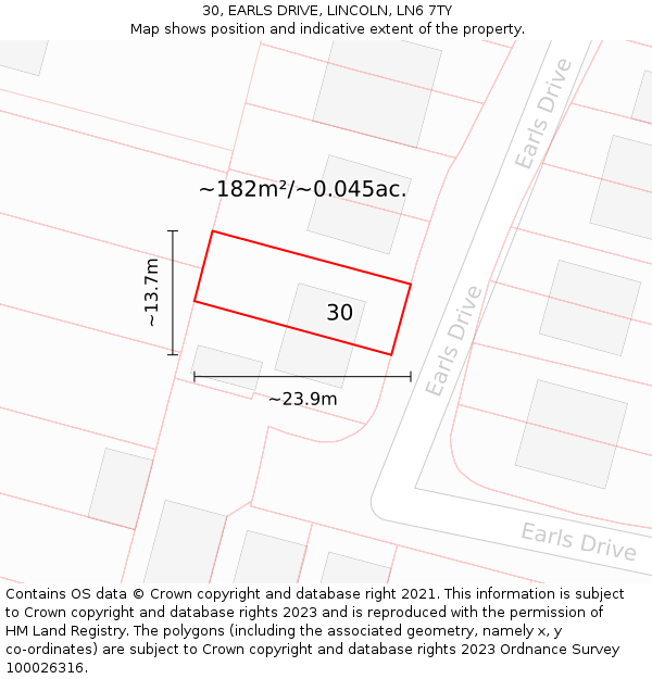 30, EARLS DRIVE, LINCOLN, LN6 7TY: Plot and title map